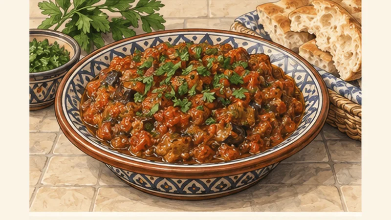 Moroccan Zaalouk Eggplant and Tomato Salad, step 5: Season and serve.