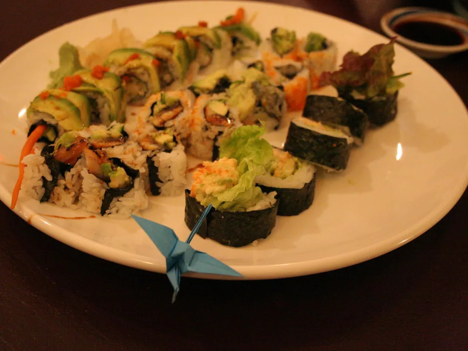Assorted sushi arranged on a plate